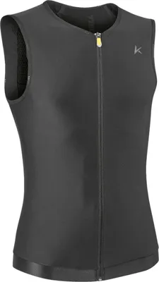 A black sleeveless vest with a zipper down the front.