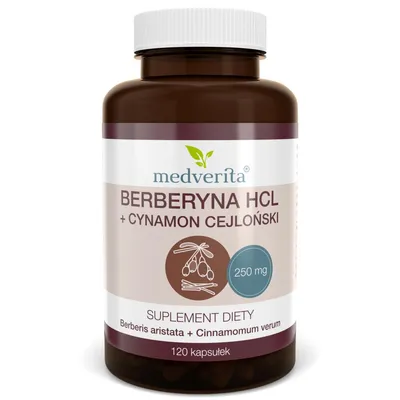 Produktbild von Medverita Berberin HCl 98 % 250 mg mit Zimt, 120 Kapseln