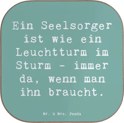 Produktbild von Mr. & Mrs. Panda Tischuntersetzer Spruch Seelsorger Leuchtturm - Meeresbrise - Geschenk, Coaster, Aufmerksamkeit, Mitgefühl, Tassenuntersetzer, geistige Gesundheit, Danke