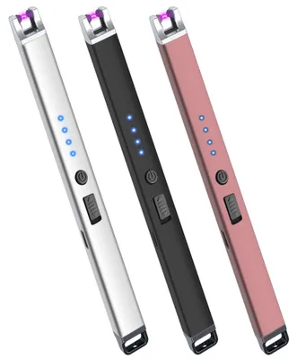 Produktbild von 3er Set Elektrisches Stabfeuerzeug USB wiederaufladbar Plasma Lichtbogen windfest mit Sicherheitsschalter