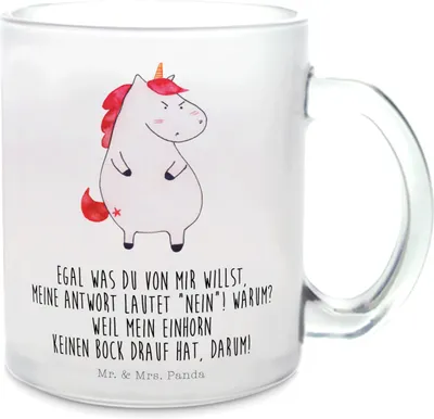 Produktbild von Mr. & Mrs. Panda Tee Tasse Einhorn Wut - Transparent - Geschenk, Glasbecher, Pott, Lustig, Teetasse, Spaß, Henkelbecher, Einhörner, Trinkglas, Arbeit, Unicorn