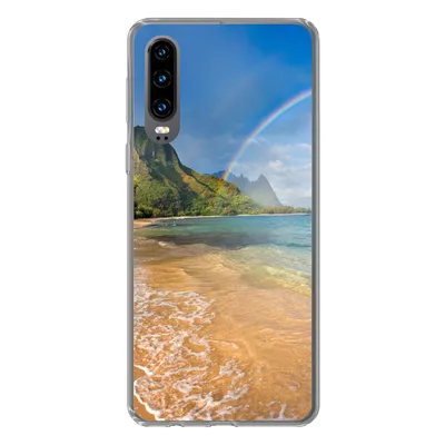 Produktbild von MuchoWow® Handyhülle Schutzhülle Hülle für Huawei P30 Ein schöner Regenbogen am Tunnels Beach in Hawaii Silikon Softcase Handy Hülle - Kartenbesitzer