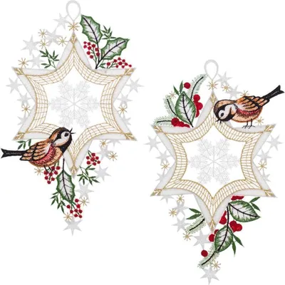 Produktbild von Fensterbild "Stern Vogel oben" und "Stern Vogel unten" 2-er Set, je 16 x 26 cm, Plauener Spitze