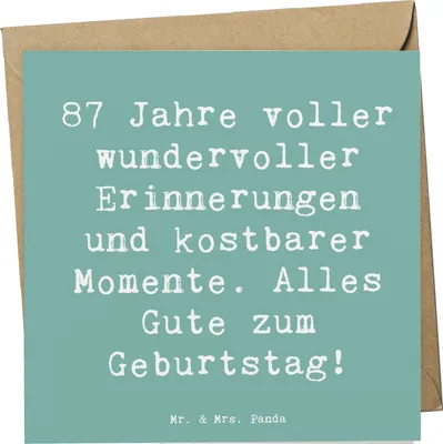 Produktbild von Mr. & Mrs. Panda Grußkarte Spruch 87. Geburtstag Freude - Meeresbrise - Geschenk, anlasskarte, Glückwunschkarte, Happy Birthday, faltkarte, Geburtstagsgeschenk