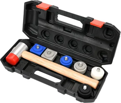 Produktbild von Schonhammer Set Gummihammer Doppelkopfhammer mit gemischten Schlagköpfen Ersatzköpfen 8 tlg. in Box