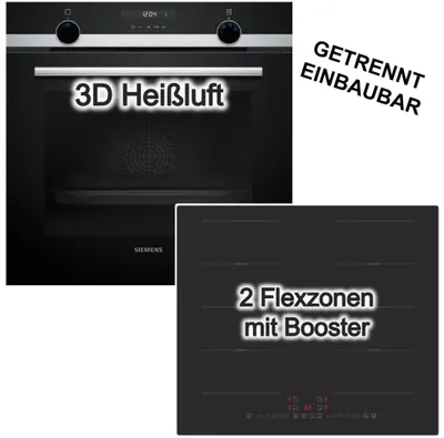 Produktbild von Herdset Backofen Siemens 3DHeißluft Hydrolyse Schnellaufheizen + PKM Induktionskochfeld Flexzonen Booster