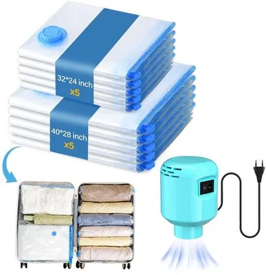 Obrázek produktu pro Elektrické a ruční vakuové pytle na oblečení a peřiny (3 ks, Jumbo/Velký/Střední/Malý)