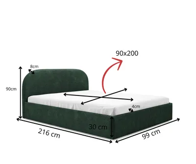 Produktbild von Sofello Polsterbett Modern 90-200x200 Kopfteil abgerundet MOON 90x200 Gruen Holzlattenrost mit der Funktion Aufheben! Bett Holzlattenrost und Stauraum Boucle Teddystoff