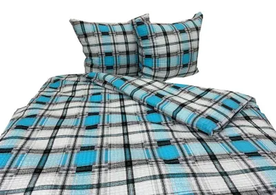 Zdjęcie produktu dla Pościel, pościel z tkaniny typu waffle piqué, nie wymagająca prasowania, 100% bawełna, 160x200, 0799-2, turkusowa kratka