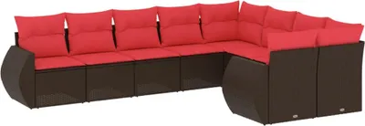 Image de vidaXL Ensemble de 9 canapés de jardin avec coussins, marron, polyrattan