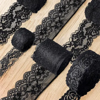 Produktbild von Spitzenband Schwarz - Retro Spitzenstoff mit Blumenmuster - Geschenkverpackung - Basteln - Dekoration - Einzigartiges Haaraccessoire - Spitzenband
