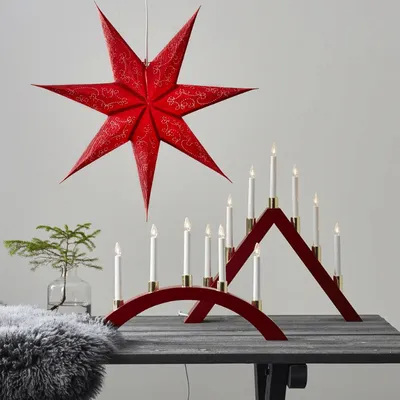 Image de Guirlande lumineuse LED HALLA - 5 LED blanc chaud - L : 55 cm, H : 33 cm - Bois - Interrupteur - Rouge