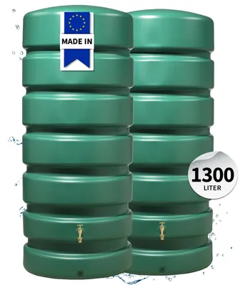 Productafbeelding van Garantia CLASSICO Tuinregentank-set, regenopvangsysteem, 1300 liter (2x650 liter), 165x60x192 cm (L x B x H), groen; artikelnummer: 326035