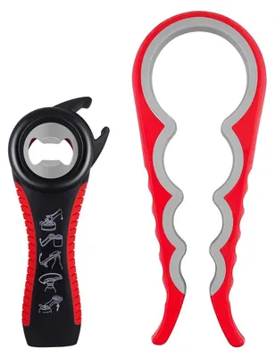 Produktbild von 2 Stück Flaschenöffner für Senioren, Dosenöffner mit Verschluss, 5-in-1 Deckelöffner Schraubgläser & 4-in-1Glasöffner Schraubdeckelöffner, Drehverschlussöffner Hilfe Schwache Hände Arthritis