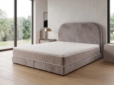 Produktbild von Polsterbett  LEON 1 mit Kopfteil, modernes gepolstertes Bett in 140 x 200 cm Farbe: Beige