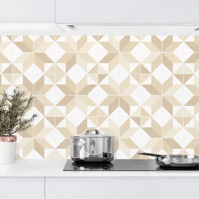 Produktbild von Küchenrückwand Muster selbstklebend - 0.65 mm Wandpaneel wasserfest Geometrisch beige Fliesenoptik Abstrakt Spritzschutz fugenlos