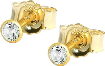 Produktbild von Paar Winzige Ohrstecker 2,0mm Gelbgold 333 8 Karat Gold Ohrringe Zirkona Weiß