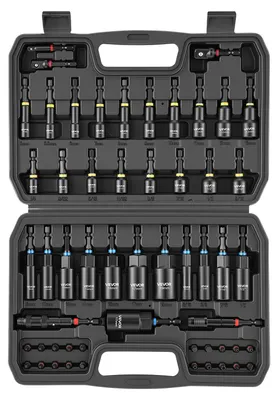Productafbeelding van VEVOR steeksleutelsset, 55-delig, SAE- en metrische maten, magnetische steeksleutels, met bitjes, verlengstukken, bits en gereedschapskoffer, voor autoreparaties, klusjes in huis en doe-het-zelf projecten