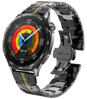 Image de Bracelet de montre en acier inoxydable - Modèle Watch 4/4 Pro 46 mm - Fermeture à boucle - Noir et or