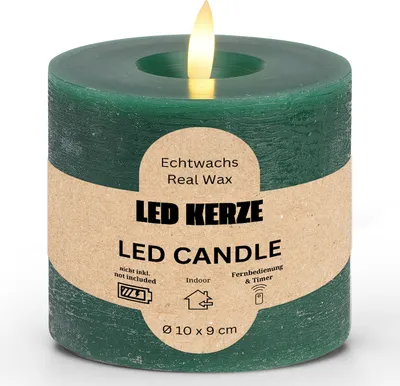 Immagine prodotto di Candela a LED a colonna di cera, fiamma tremolante, Ø 10x9 cm, verde