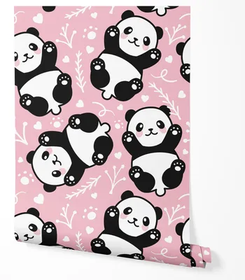 Produktbild von Vliestapete Kinderzimmer Panda Rosa Süße Tiere Cartoon Tapete Babyzimmer Mädchen Schlafzimmer Spielzimmer Modern Weiß Schwarz Pastell UV-beständige Tapete 10m x 0.5m