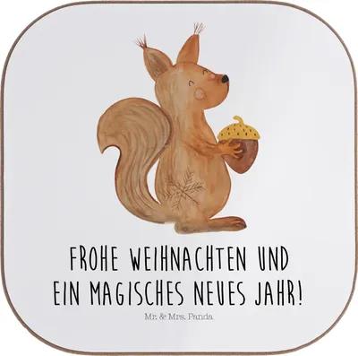 Produktbild von Mr. & Mrs. Panda Tassenuntersetzer Eichhörnchen Weihnachtszeit - Weiß - Geschenk, gläseruntersetzer, Frohes Neues Jahr, Weihnachten, Untersetzer Tasse, Tischuntersetzer