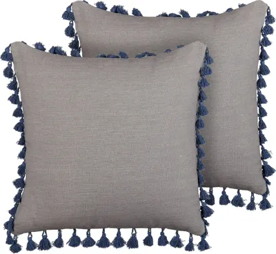 Produktbild von BELIANI Dekokissen Grau / Blau Leinen und Baumwolle 45 x 45 cm Bezug mit Füllung Quasten Reißverschluss Zweifarbig Modern Wohnzimmer Schlafzimmer Deko