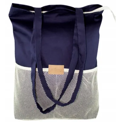 Produktbild von Baumwolltasche Dunkelblau/Ecru 38×8×42 cm – Premium Öko-Stoffbeutel 280 g mit langem Griff