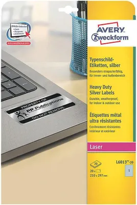 Image de Avery L6013-20 étiquette à imprimer Argent Imprimante d'étiquette adhésive