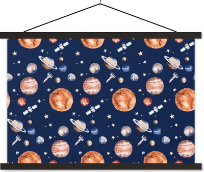 Produktbild von MuchoWow® Textilposter Muster - Weltraum - Planeten - Jungen - Mädchen - Kinder - Kinder 150x100 cm mit schwarzem Rahmen - Schlafzimmer