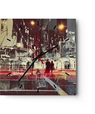 Produktbild von Wanduhr - Quadrat - Glasuhr - Stadt Straße Nacht - 30x30cm - Schleichendes Uhrwerk - Lautlos - zum Aufhängen bereit - Dekoration Modern - Wanddekoration aus Glas - C3AC30x30-3780