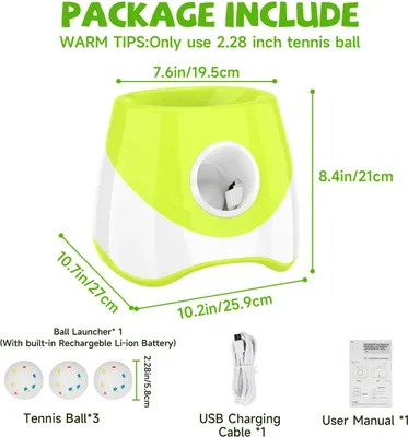 Obrázek produktu pro Hračka pro psy – automatický vrhač tenisových míčků – dobíjecí přes USB – 3 vzdálenosti hodu – pro středně velké psy – baterie není součástí balení – černá barva