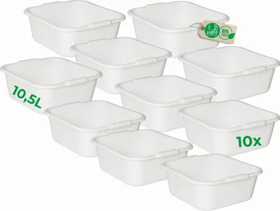 Produktbild von Novaliv 10x Spülschüssel eckig 10,5L, 34x34 cm, Weiß, BPA-frei & Spülmaschinenfest – Ideal für Küche und Camping, Wanne, Große Plastikschüssel, Waschschüssel eckig, Waschwanne, Abwaschschüssel