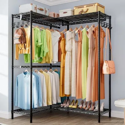 Produktbild von Ibenzoa® Robuster Kleiderständer aus Eisen 145 x 40 x 193 cm – verstellbare Ablagen & Kleiderstangen, 30 kg/Ablage, 15 kg/Stange, Anti-Kipp-Schutz