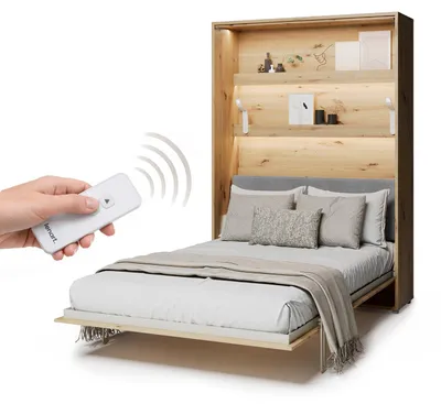 Produktbild von MEBLINI Elektrisches Schrankbett Bed Concept - Wandbett mit Lattenrost und Kopfteil - Wandklappbett - BC-36 - 140x200cm Vertikal - Artisan Eiche - Kopfteil Grau ohne Matratze