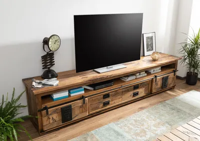 Produktbild von MASSIVMOEBEL24 TV-Board Mango 260x50x60 natur lackiert RAILWAY #155