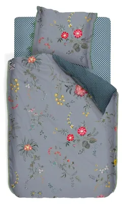 Produktbild von Bettwäsche Fleur Grandeur Blau Blumen Früchte Geblümt Wendeoptik Perkal, Größe: Zusatzkissenbezug 40x80 cm