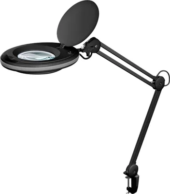 Immagine prodotto di Goobay 64989 Lampada d'ingrandimento a LED a clip, 8 W, nera, 1,5 m - 650 lm, lente di vetro da 127 mm, ingrandimento 1,75x, 3 diottrie