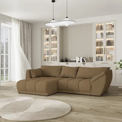 Produktbild von Masseno Ecksofa ORENTI L-S mit Schlaffunktion L-Form, Sofa mit Bettkasten, Wohnzimmersofa, Couch, Soffa, Bettsofa, Couchgarnitur- Orange, QUELLE 17