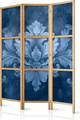 Produktbild von 3-teiliger Einseitiger Vlies Japanischer Paravent - Ornament in Blue and Cool Colors - Dark Blue Decoration 135x172 cm Blumen f-H-10008-bh-a