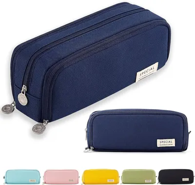 Produktbild von Federmäppchen Federtaschen Teenager Mädchen Mäppchen Etui Stifte 3 Fach, Große Kapazität Pencil Case für Schule & Büro (Dunkle Blau)