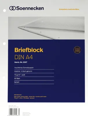 Produktbild von Briefblock 2307 DIN A4 gelocht kariert 50 Blatt weiß Packung mit 10 Stück