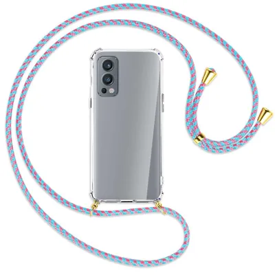 Produktbild von Handykette Backcover-Schutzhülle mit Band (Metall goldfarben) für OnePlus Nord 2 5G - pink/mint