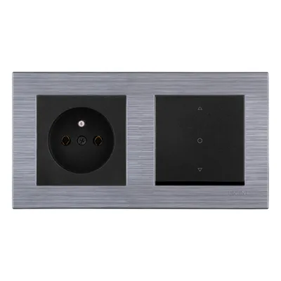 Image de Prise simple + interrupteur triple pour stores vénitiens noir + double cadre COMFORT acier EXEN