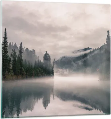 Produktbild von Bilder auf glas - Einteilig - Reflexion Nebel Landschaft - 70x70cm - Glasbilder - Wandbilder - Bilder - zum Aufhängen bereit - Wanddekoration aus Glas - Glas Bilder - Wandbild auf Glas - GAC70x70-4482