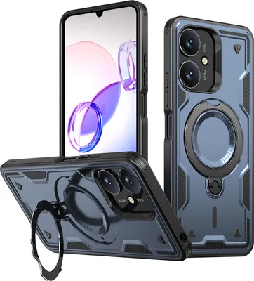 Produktbild von Dual Layer Hülle für Xiaomi Redmi 12C/Poco C55 Metall Ring Ständer Magnetisch Stoßfest Militär Handyhülle Blau
