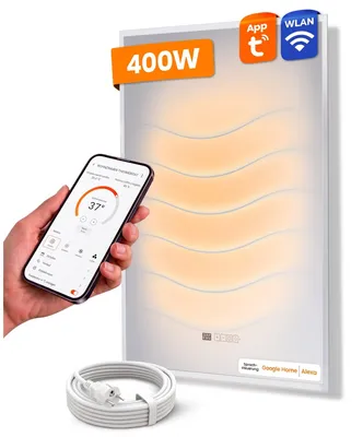 Produktbild von Dalsys Infrarotheizung Spiegel 80x60cm 400W rahmenlos – Infrarot Spiegelheizung Bad mit LED Licht, Antibeschlagfunktion sowie WLAN-, App- und Sprachsteuerung