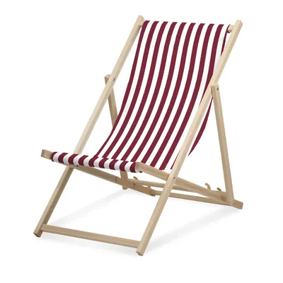 Image de Chaise longue - rayée étroite - Bourgogne - pliable - en bois de hêtre - supporte jusqu'à 95kg - dossier réglable en 3 positions - Chaise longue de plage