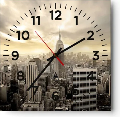 Produktbild von Wanduhr - Quadrat - Glasuhr - Stadt Wolkenkratzer Manhattan New York - 30x30cm - Schleichendes Uhrwerk - Lautlos - zum Aufhängen bereit - Dekoration Modern - Wanddekoration aus Glas - C4AC30x30-2630