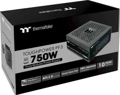 Produktbild von Thermaltake Toughpower PF3, 750 W, 100 - 240 V, 50/60 Hz, 10 A, Aktiv, 100 W